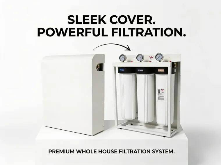 20 inch triple stage whole house water filtration system with a sleek powder-coated cover